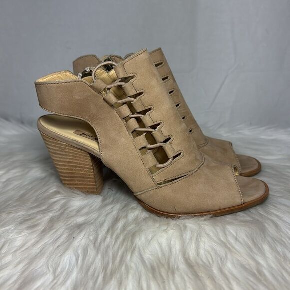Paul Green Mindy Lace Up Suede Women's Tan Peep-Toe Ankle Boots Sz 4/US 6.5 - Picture 4 of 8